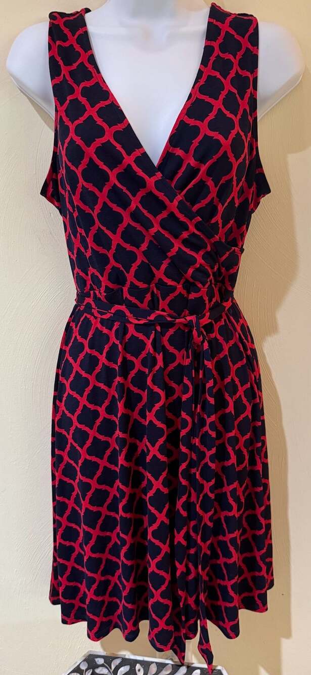 MIX by 41 Hawthorn Kassidy Dress M Navy Red Faux Wrap Tie Waist Stitch Fix